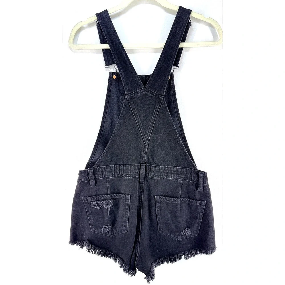 American Eagle Black Denim Bibs Short Overalls XS Distressed Grunge Fall Harvst